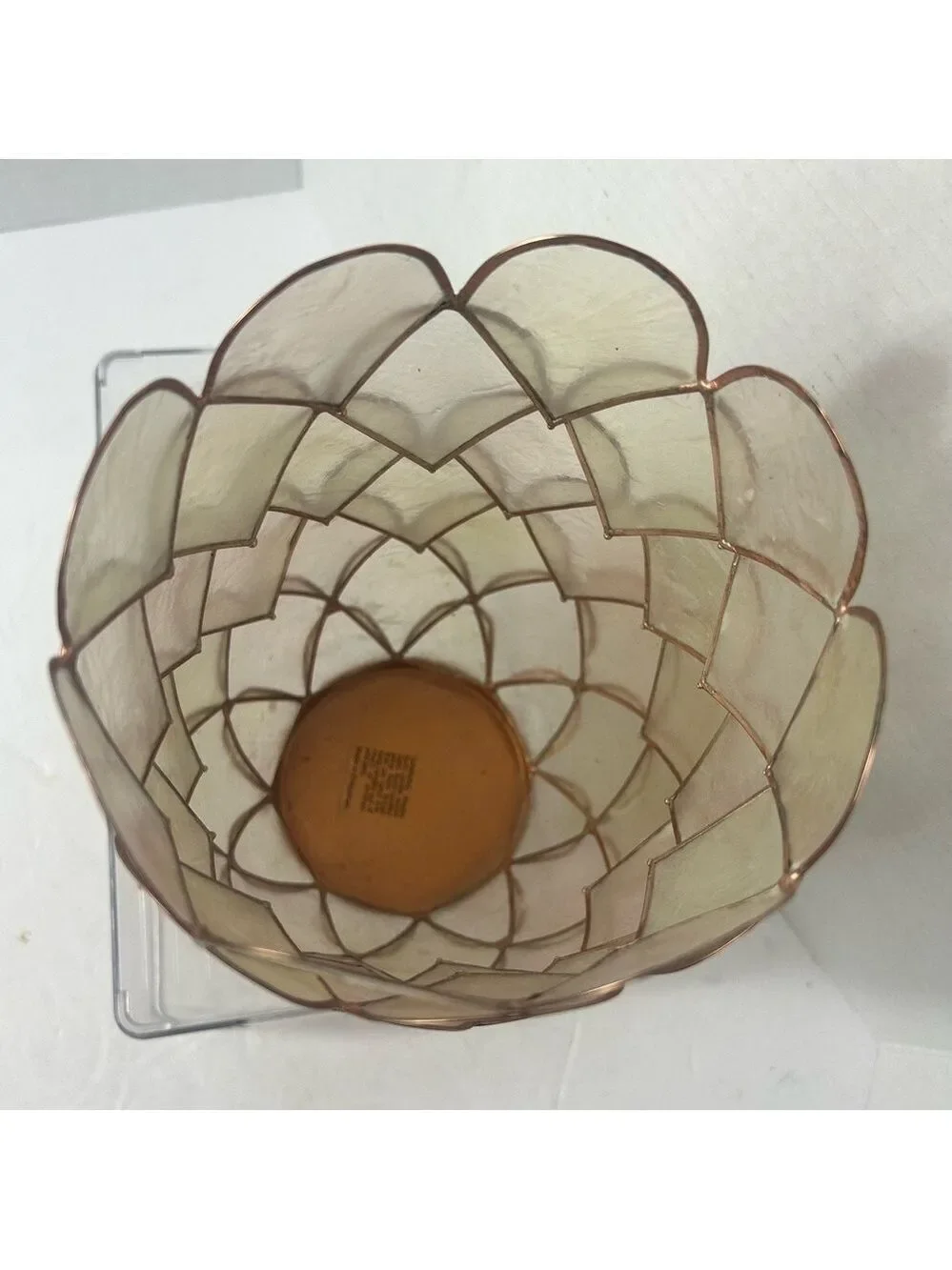 Anthropologie Candle Capiz Shell Illumination Holder Scalloped Gold Tone Edge